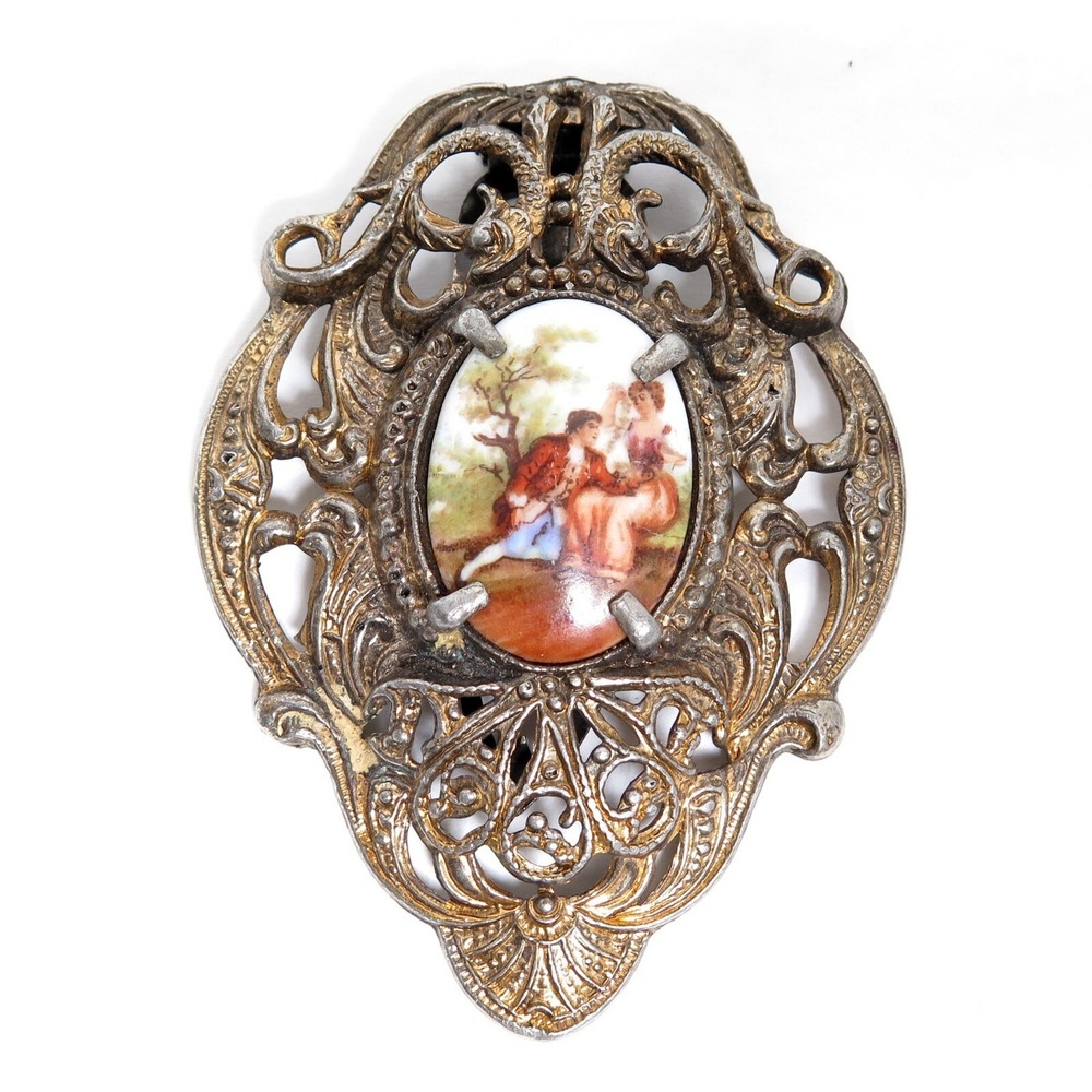 ANTIQUE ART NOUVEAU VICTORIAN COUPLE ORNATE LARGE SERPENT FISH DRESS CLIP BUCKLE